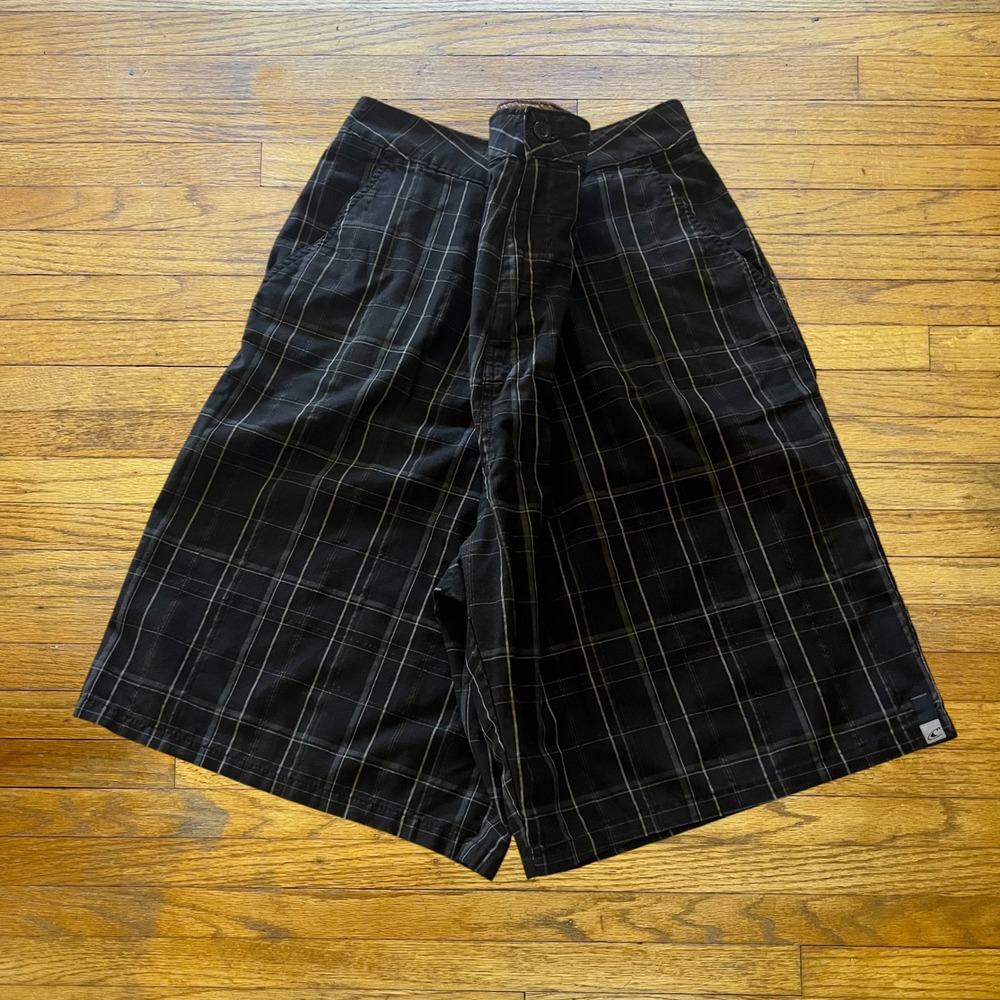 ONeill Mens Plaid Board Shorts Black Grey Grid Surf Skate Casual Size 40-42